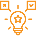 Light bulb with check and cross boxes on top.